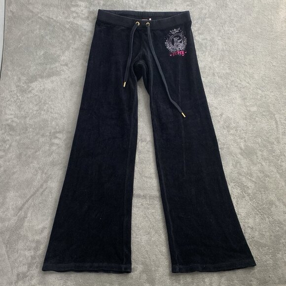 Vintage Juicy Couture Sweatpants Women Medium Velour Low Rise Flare Y2K USA - Picture 3 of 11